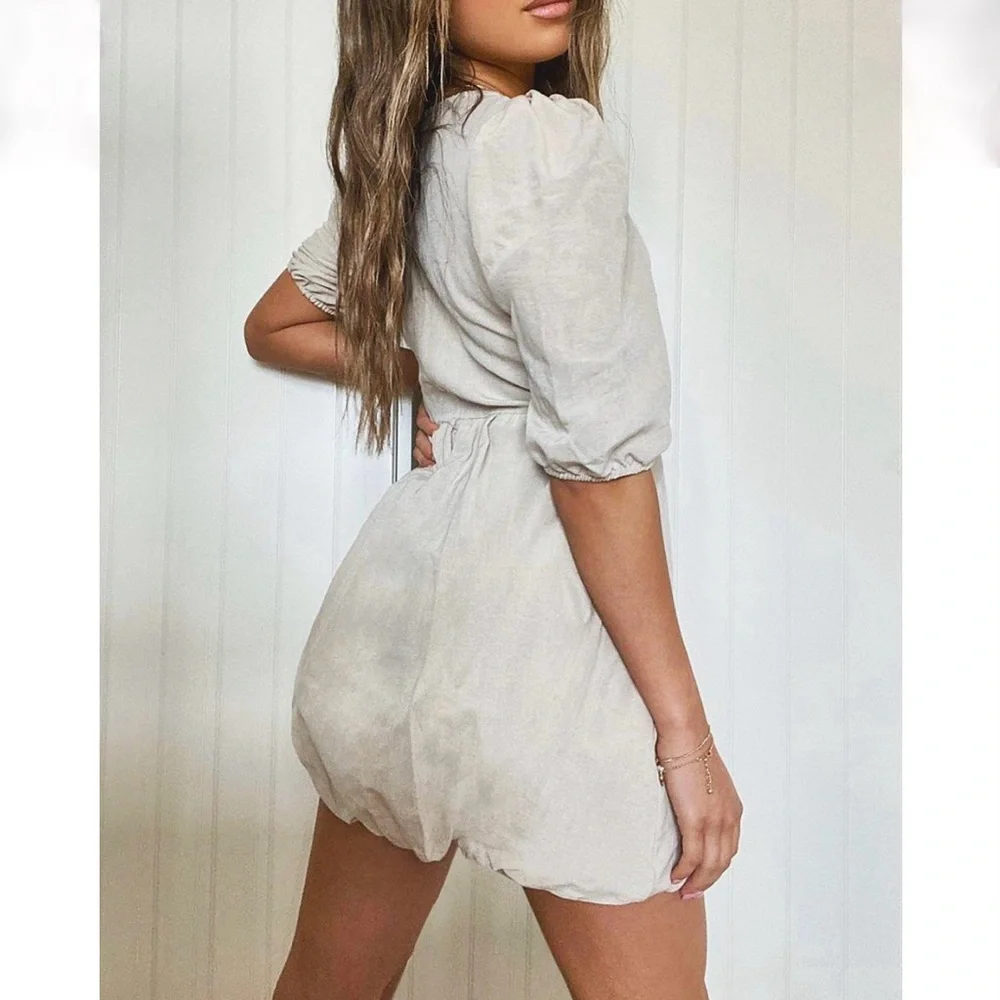 NWT Boohoo Puffball High Waist Mini Smock Dress Petite Purple 0 - Picture 6 of 12